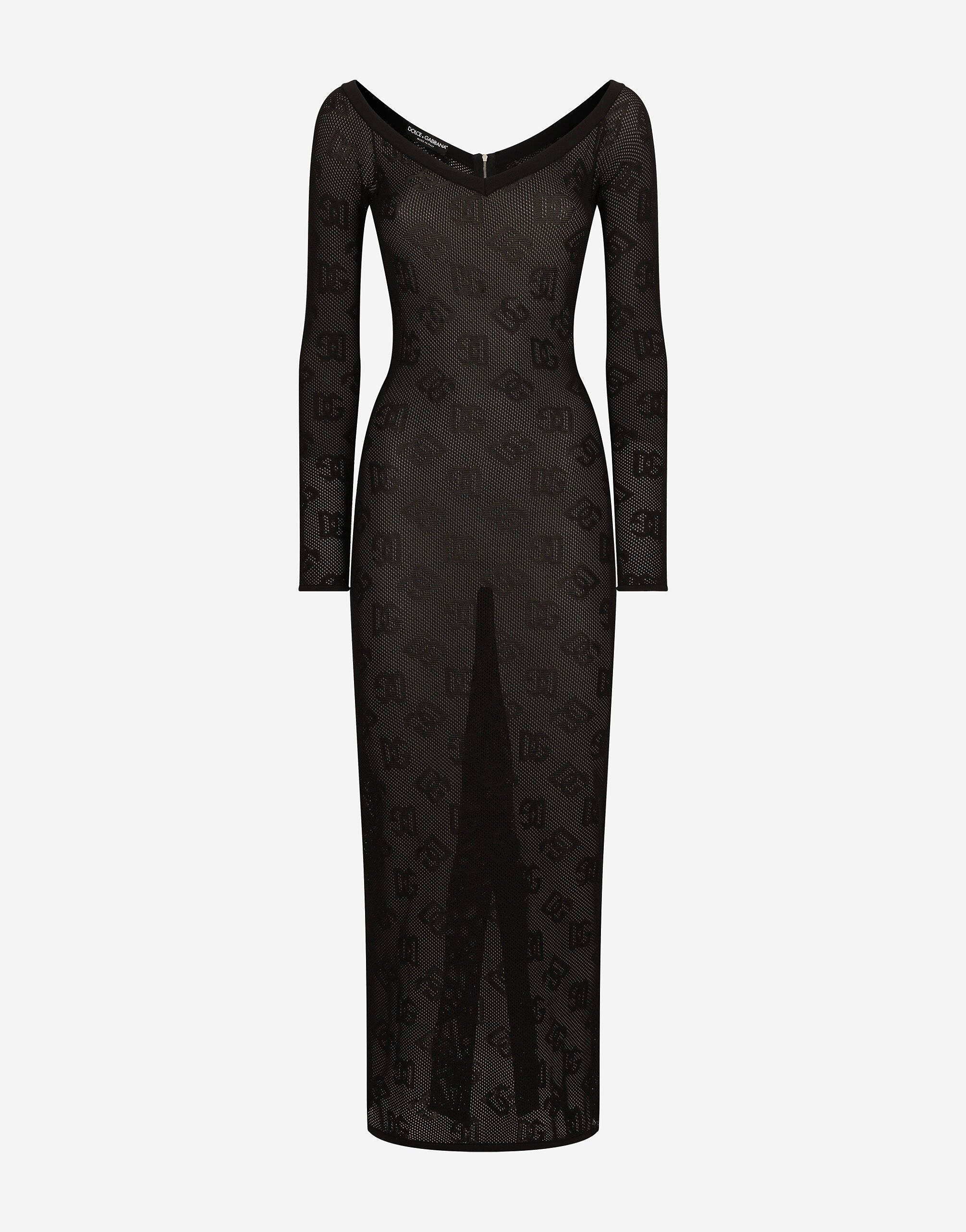 Dolce amp; Gabbana DG logo semi-sheer silk dress - Black
