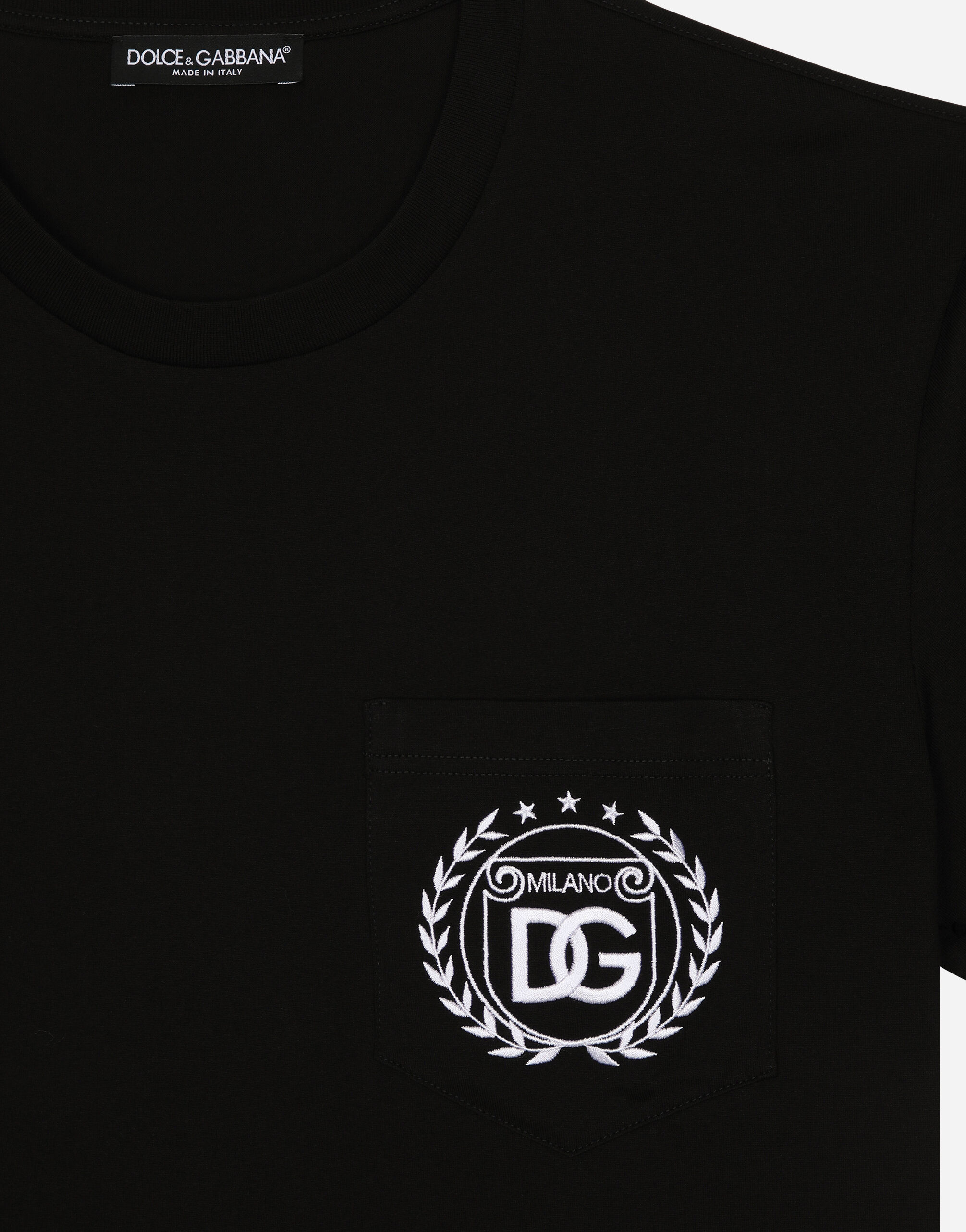 Dolce & Gabbana Cotton T-shirt with DG Milano logo embroidery male Black