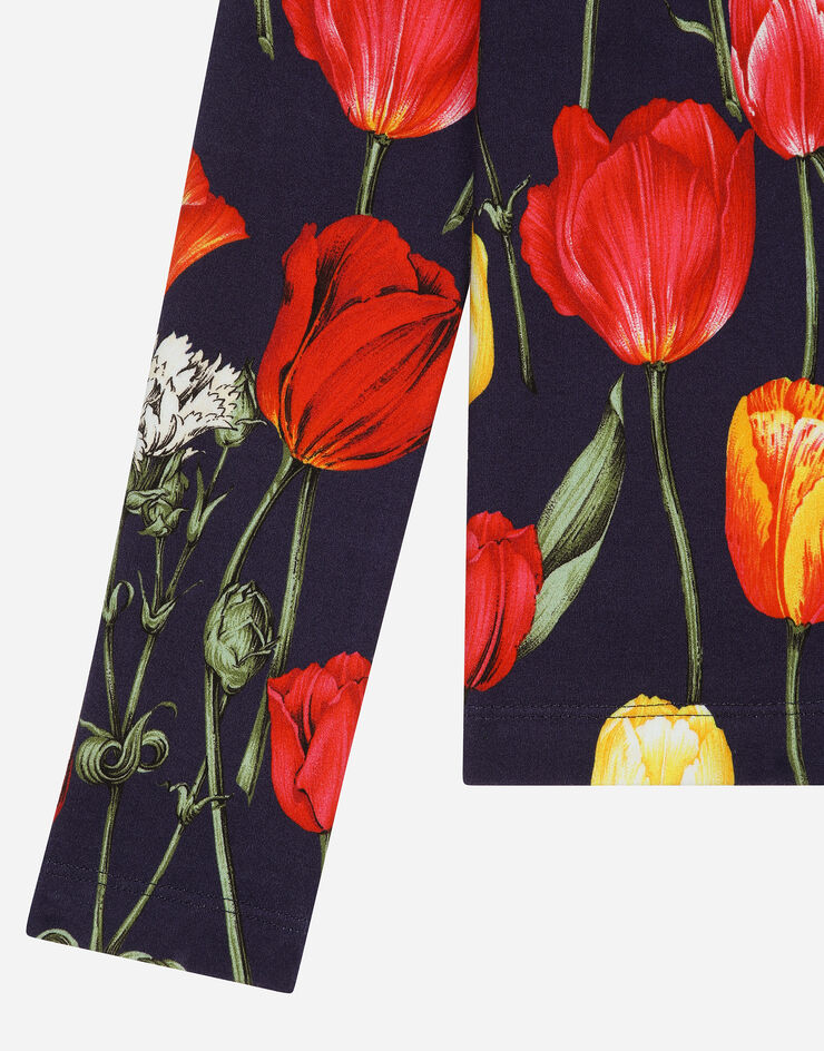 Dolce & Gabbana Stehkragenpullover aus Interlock mit Tulpenprint Drucken L5JTLEFSG85