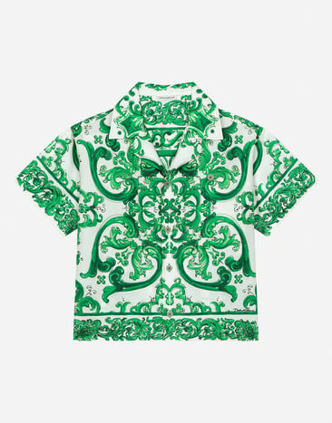 Dolce & Gabbana Twill shirt with green majolica print Print L44S10FI5JO