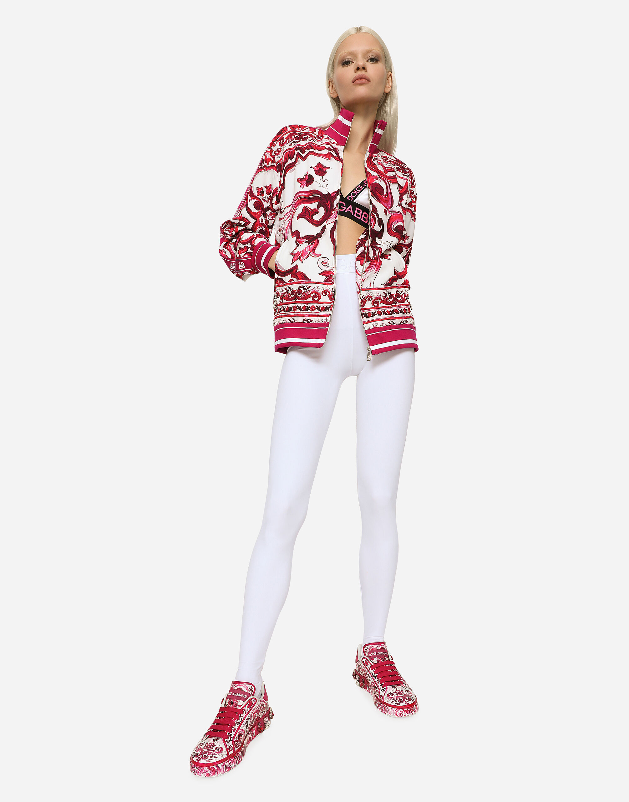 Zip-up cady sweatshirt with Majolica print in Multicolor for 