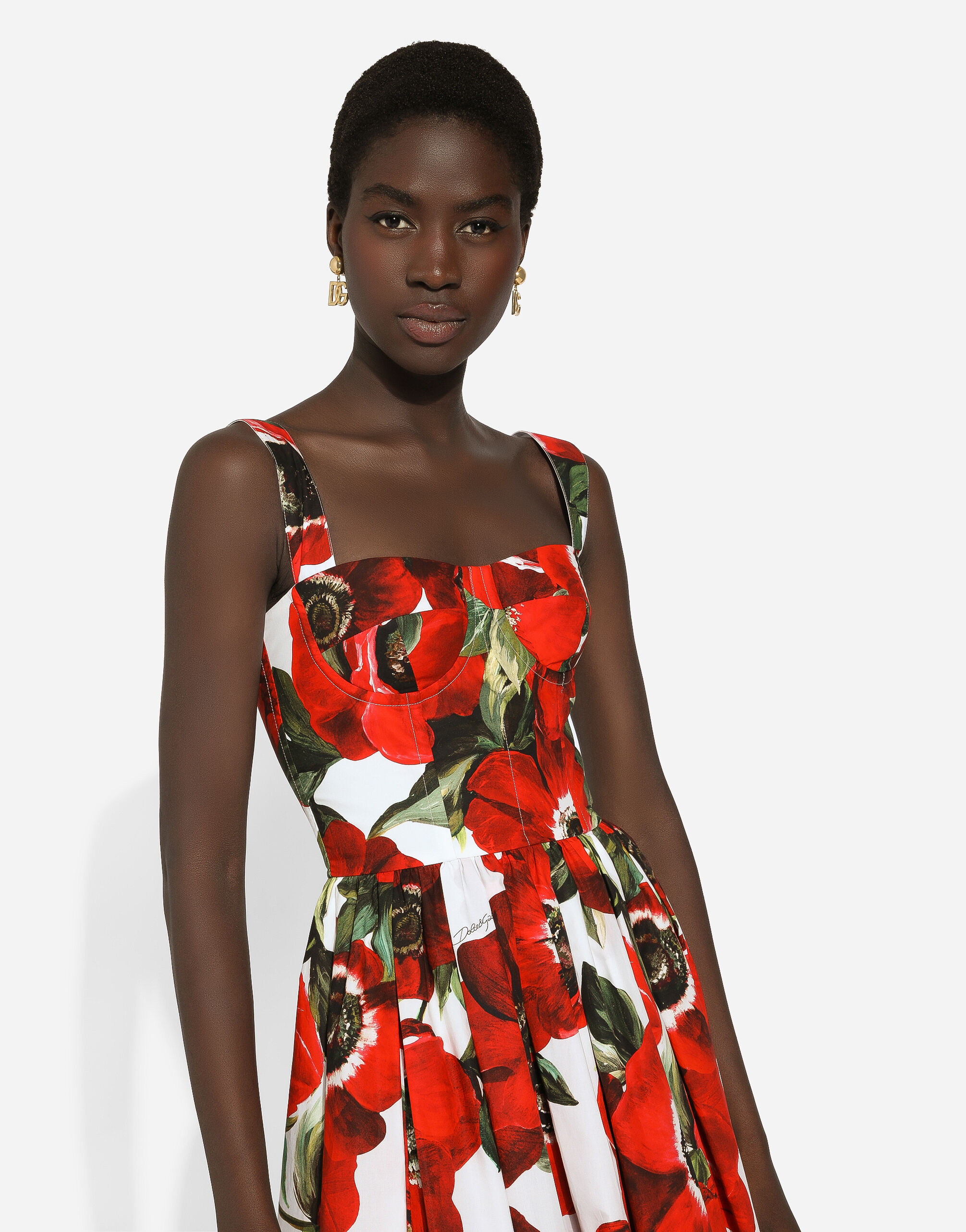 Cotton corset dress with anemone print in Print for | Dolceu0026Gabbana® US