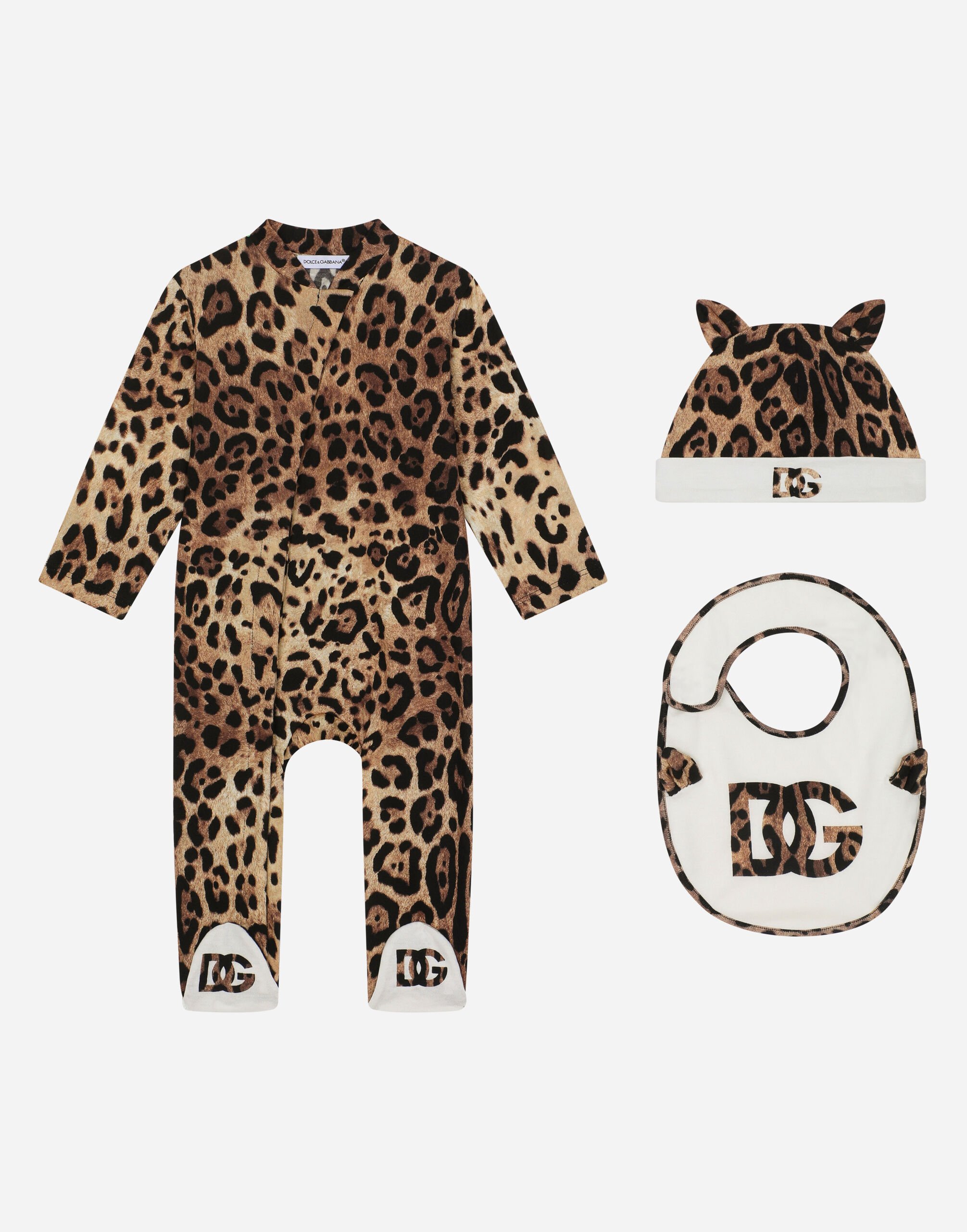 Dolce & Gabbana Set cadeau 3 pièces en jersey à imprimé Léopard Imprimé L21O84G7EX8