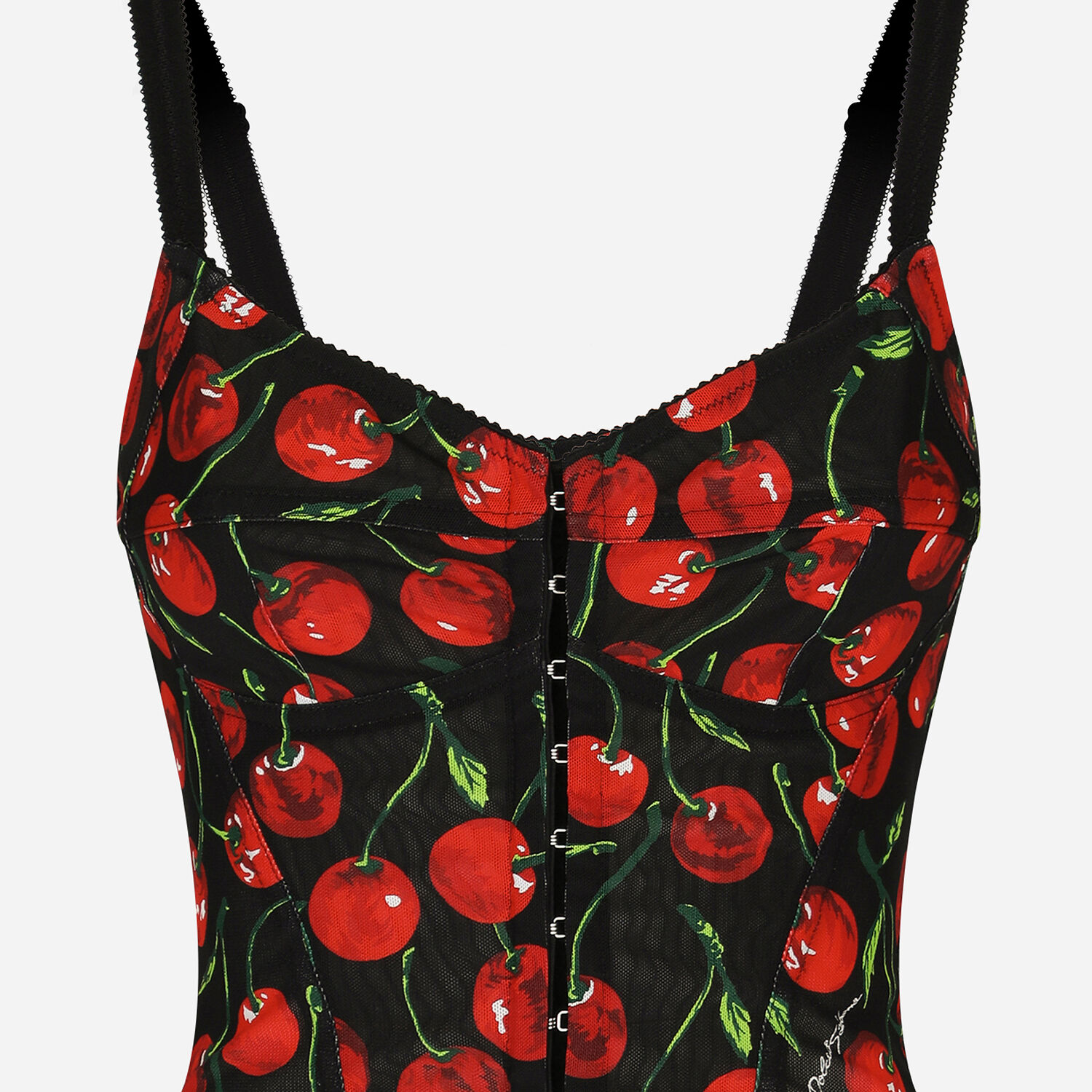 Girls Black Cherry Print Corset Bodysuit