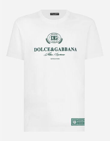 Dolce & Gabbana T-shirt in cotone con stampa logo Bianco G8RN8TG7NUC