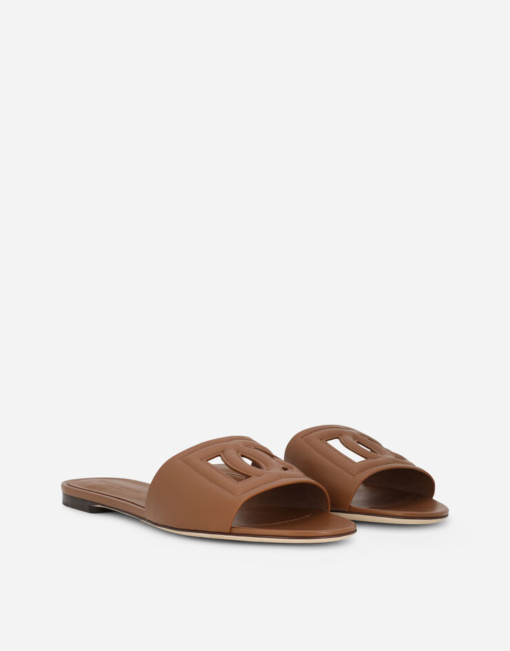 Calfskin sliders with DG logo in Brown for | Dolce&Gabbana® US