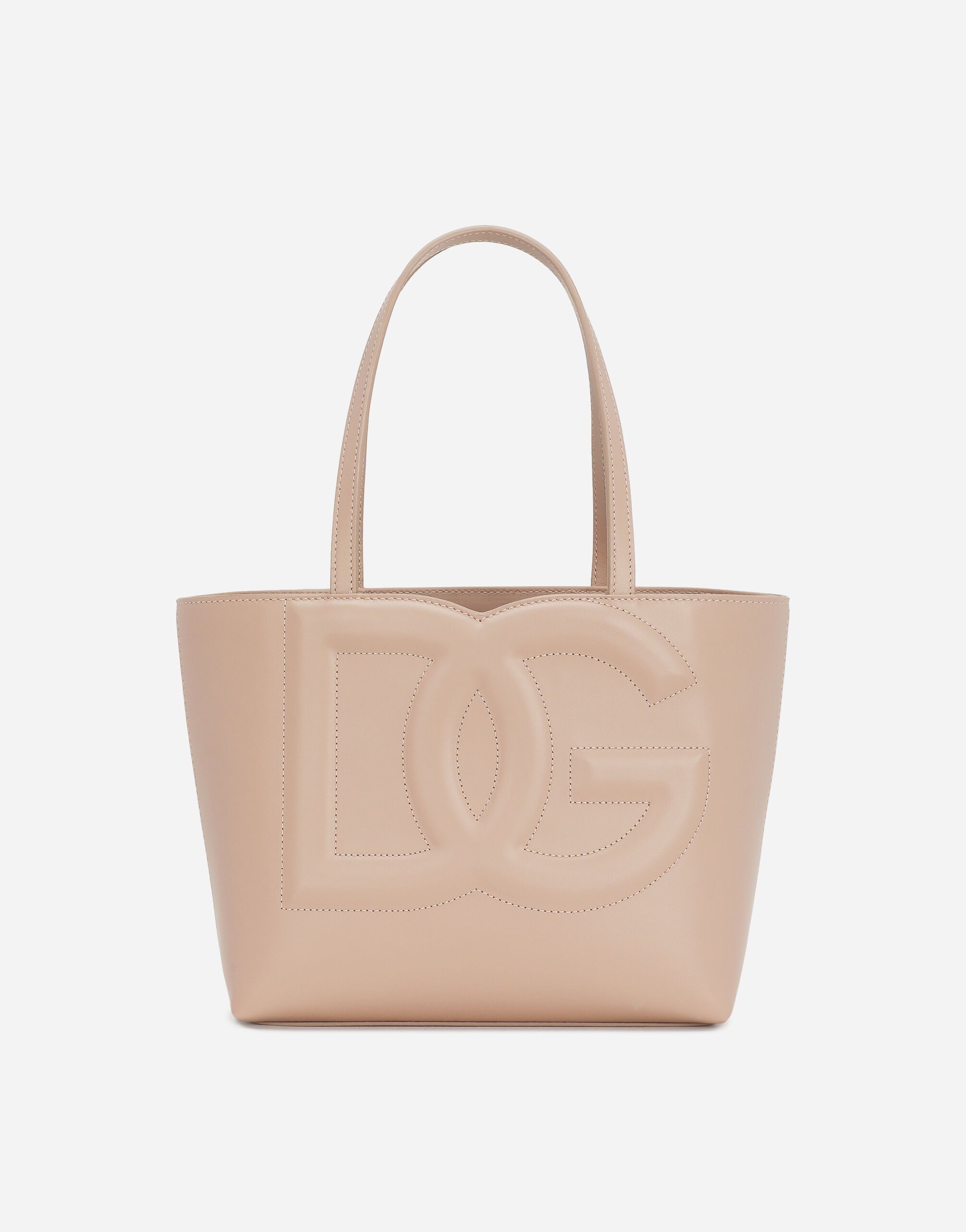 Dolce & Gabbana حقيبة تسوق صغيرة من جلد عجل بشعار DG وردي BB7287AS204