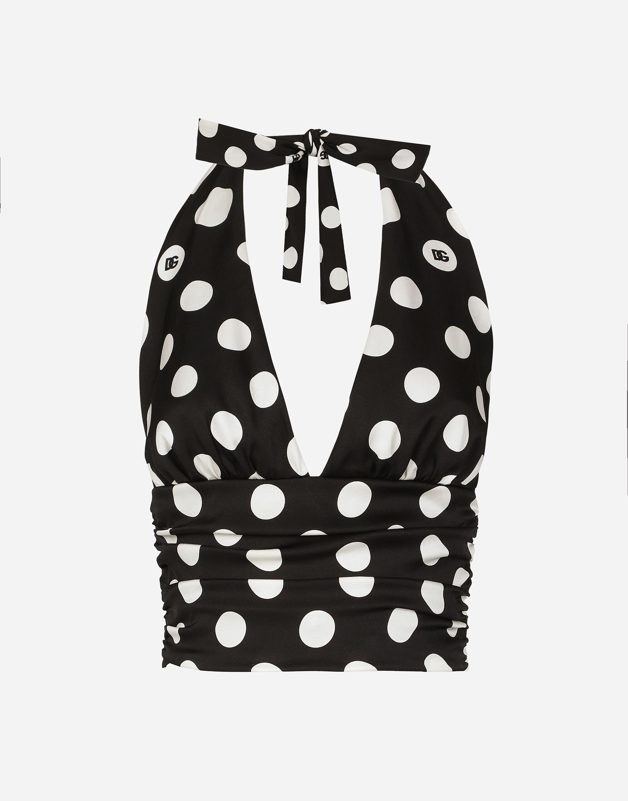 Dolce & Gabbana Polka-dot charmeuse top with plunging neckline Print F6JITTFSFNQ