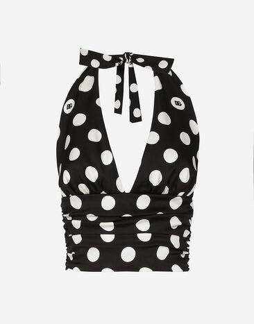 Dolce & Gabbana Polka-dot charmeuse top with plunging neckline Print F6AX5TFSFNR