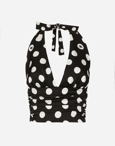 Dolce & Gabbana Polka-dot charmeuse top with plunging neckline Black F290XTFU28D