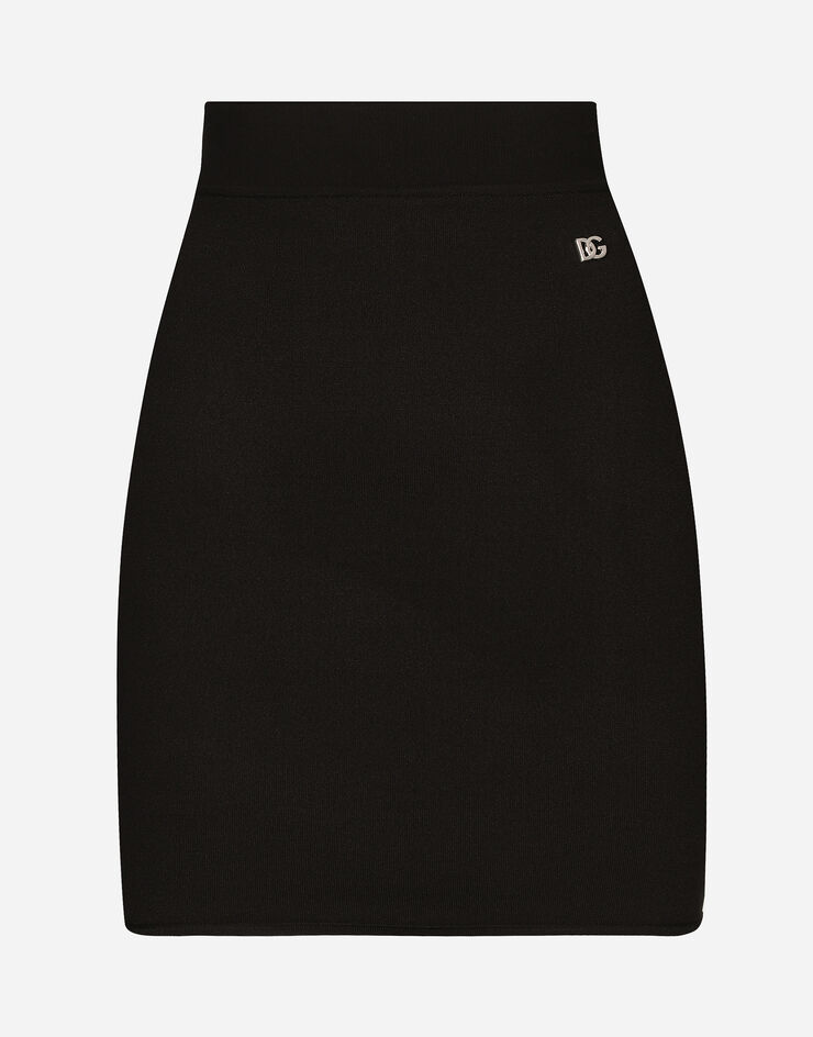 Dolce & Gabbana Short stretch viscose knit skirt with DG logo Black FXO11TJFMGV