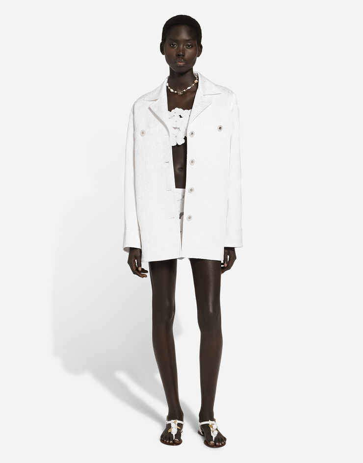 Dolce & Gabbana Short single-breasted brocade coat White F0E1XTFJTBV