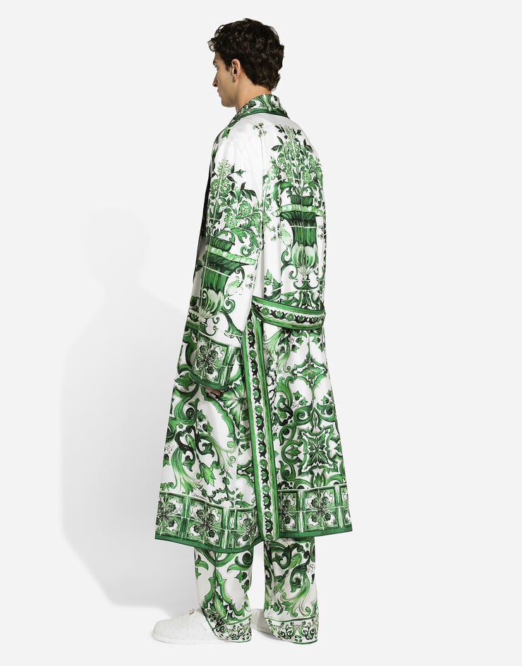 Dolce & Gabbana Bata en sarga de seda con estampado Maiolica Imprima G031TTHI1SV