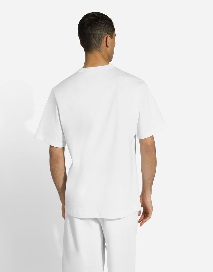 Dolce & Gabbana T-shirt en coton avec plaquette à logo Blanc G8PN9TG7NTW
