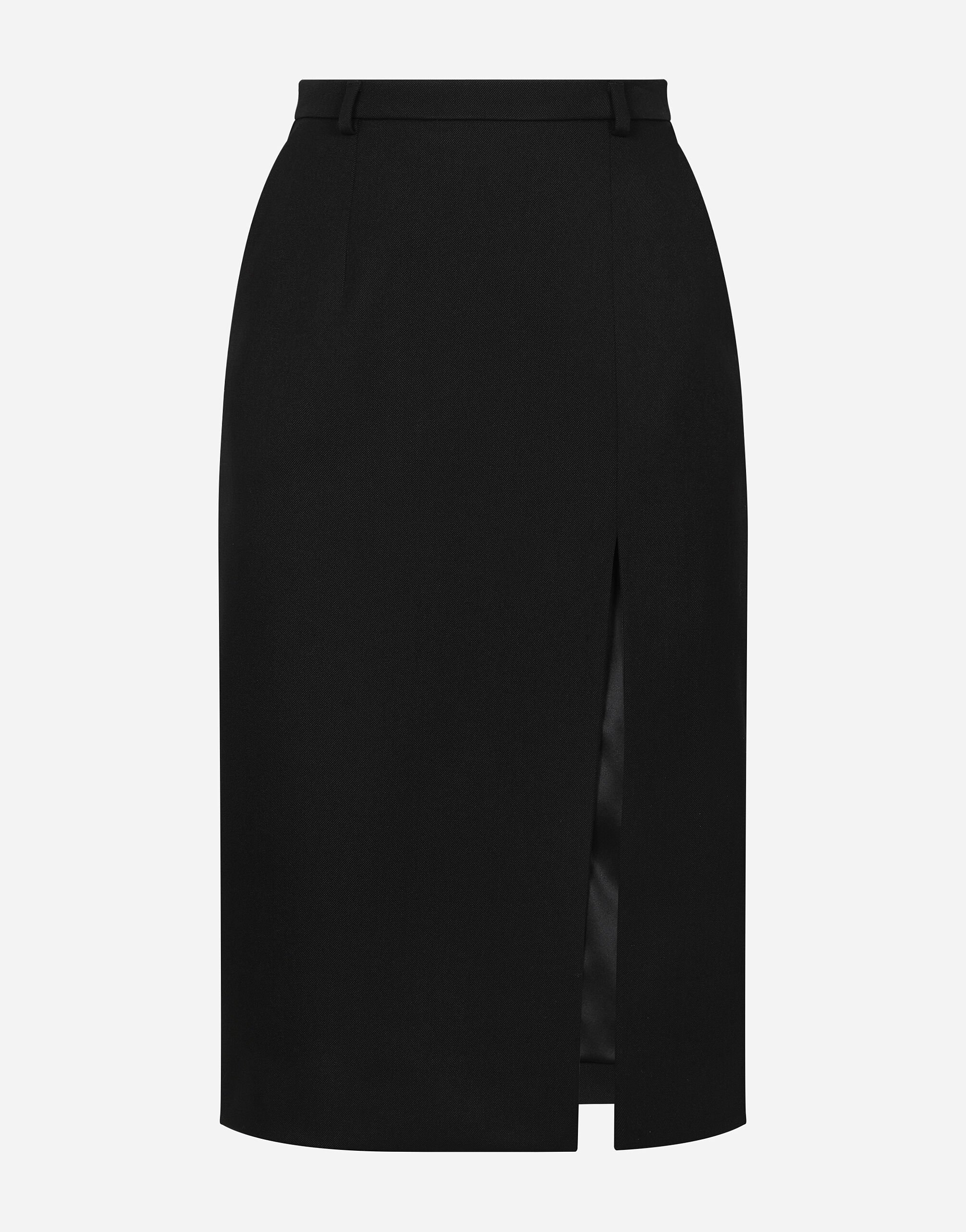 ${brand} Calf-length wool gabardine skirt with slit ${colorDescription} ${masterID}