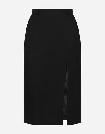 ${brand} Calf-length wool gabardine skirt with slit ${colorDescription} ${masterID}