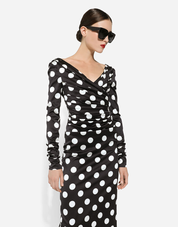 Dolce & Gabbana Satin midi dress with polka-dot print: Print F6DJFTFSIBL
