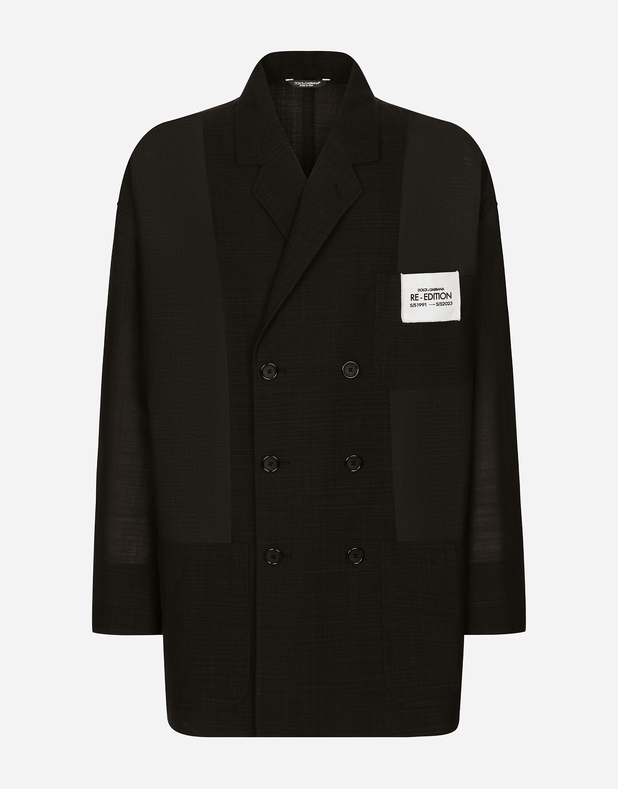 Dolce & Gabbana Chaqueta oversize de botonadura doble en algodón técnico Negro G2PQ4TGG150