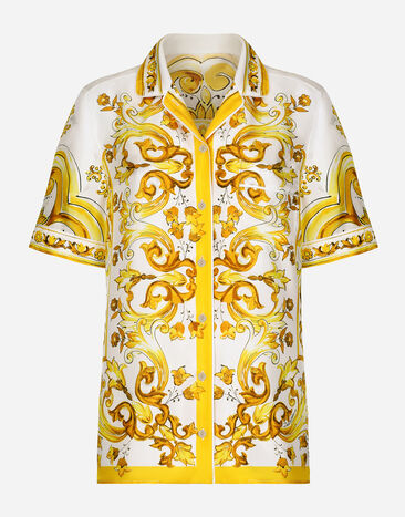 Dolce & Gabbana Short-sleeved silk twill shirt with majolica print Print FN090RGDAOZ
