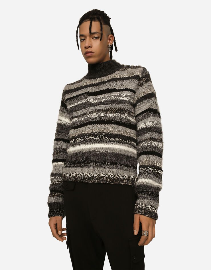 Dolce&Gabbana Jersey de lana con rayas irregulares a contraste Multicolor GXQ89TJFML8