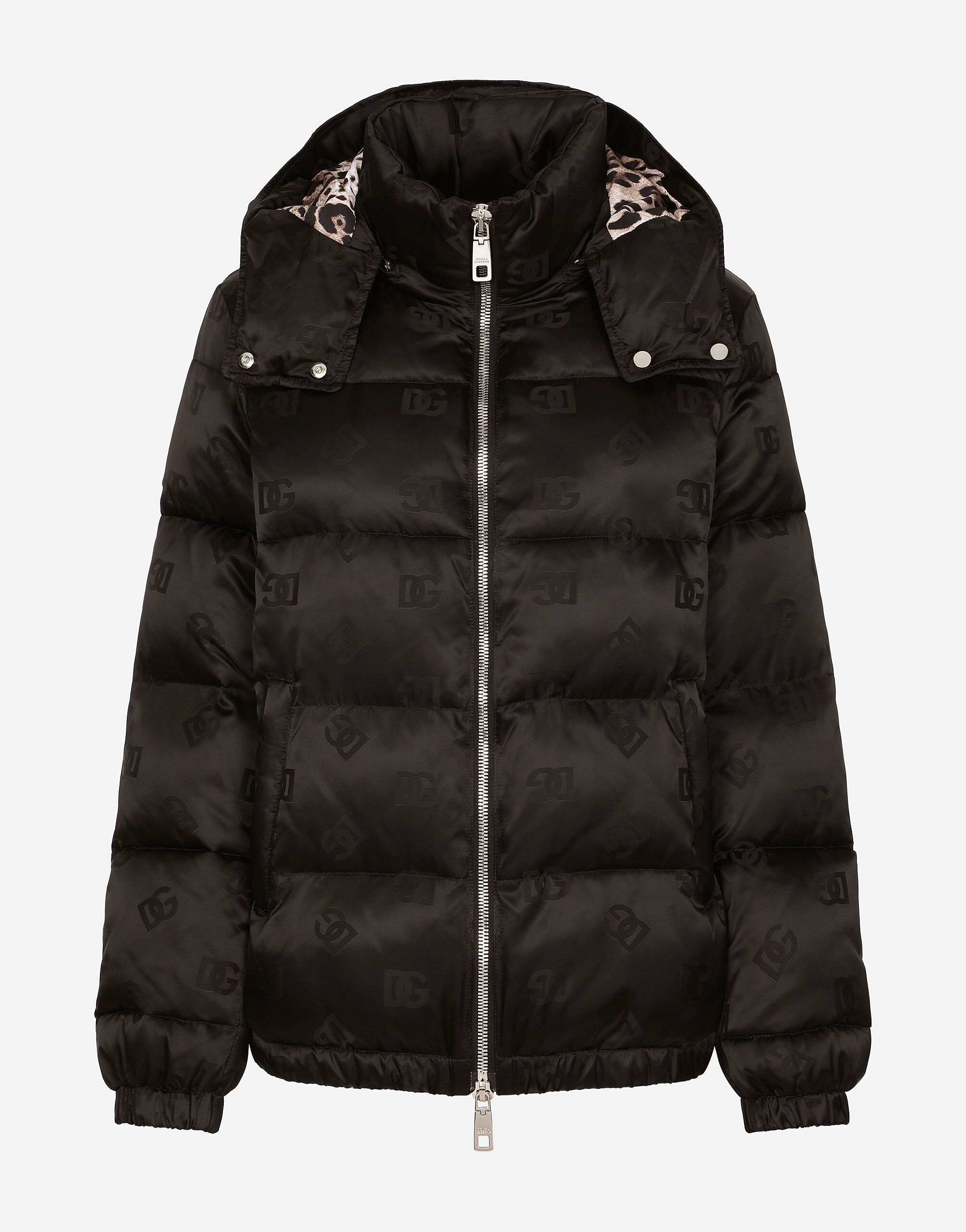 Satin jacquard down jacket with all-over DG logo in Black for for Women |  Dolceu0026Gabbana® US