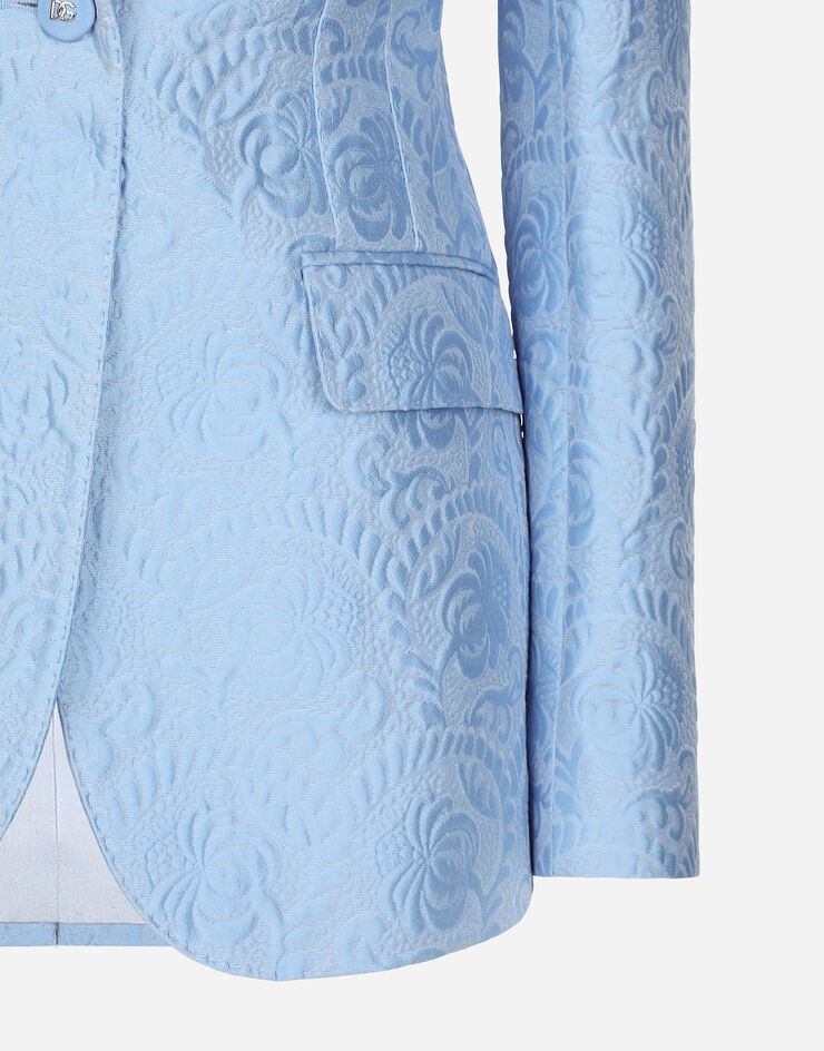 Dolce & Gabbana Einreihige Turlington-Jacke aus floralem Matelassé-Jacquard Azurblau F29UCTGDCLM