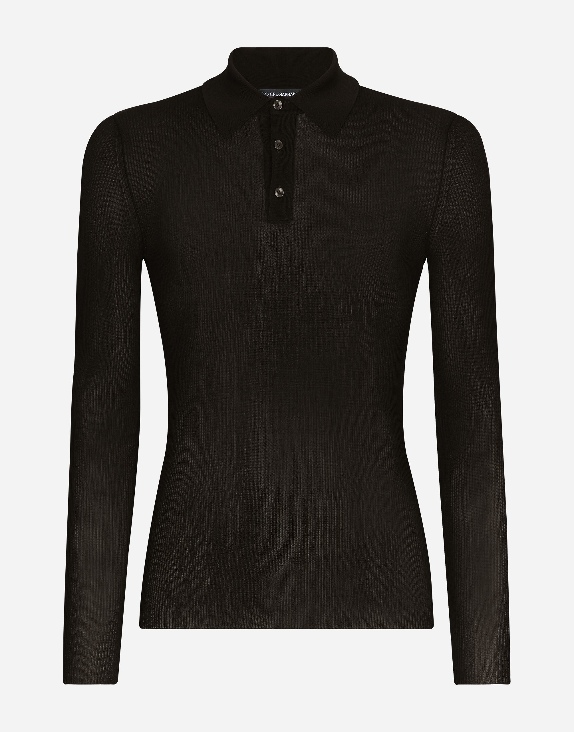 Dolce&Gabbana Geripptes Poloshirt aus Viskose Schwarz G710PTFU26Z