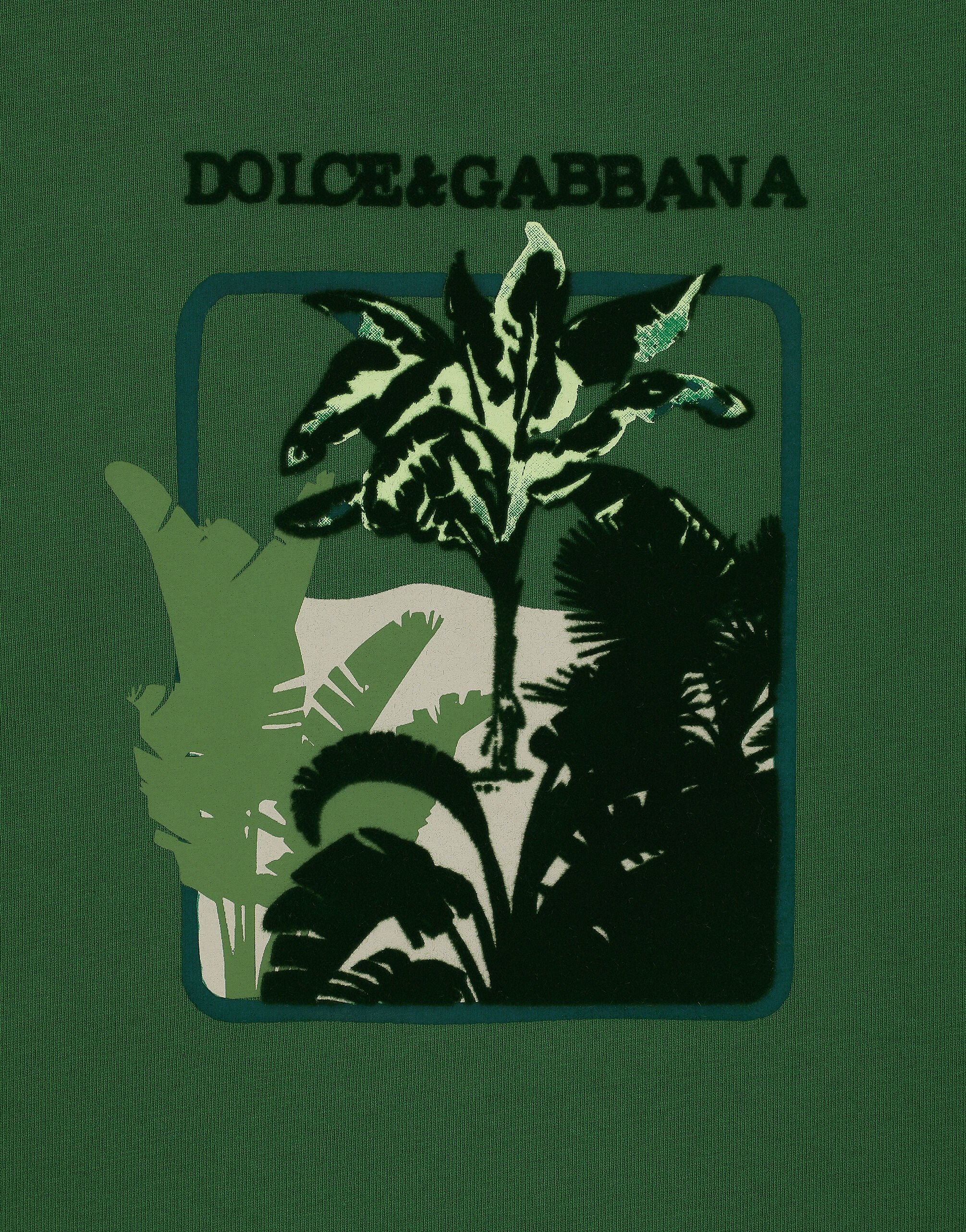 Short-sleeved cotton T-shirt with banana tree print in Green for 