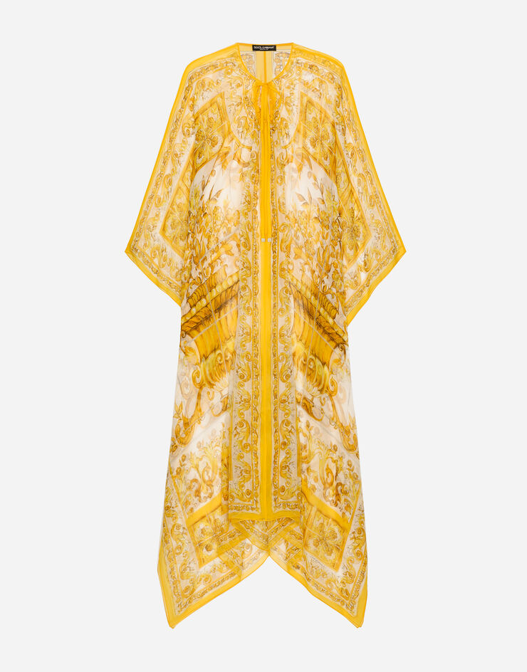 Dolce & Gabbana Langes Kleid aus Seidenchiffon Majolika-Print Drucken F6F1HTHI1BK