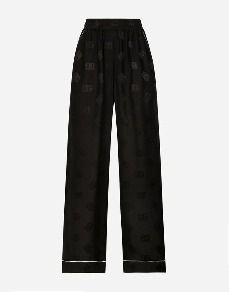 Dolce & Gabbana Silk satin jacquard pajama pants with all-over DG logo Black FTAMPTFJ1JO