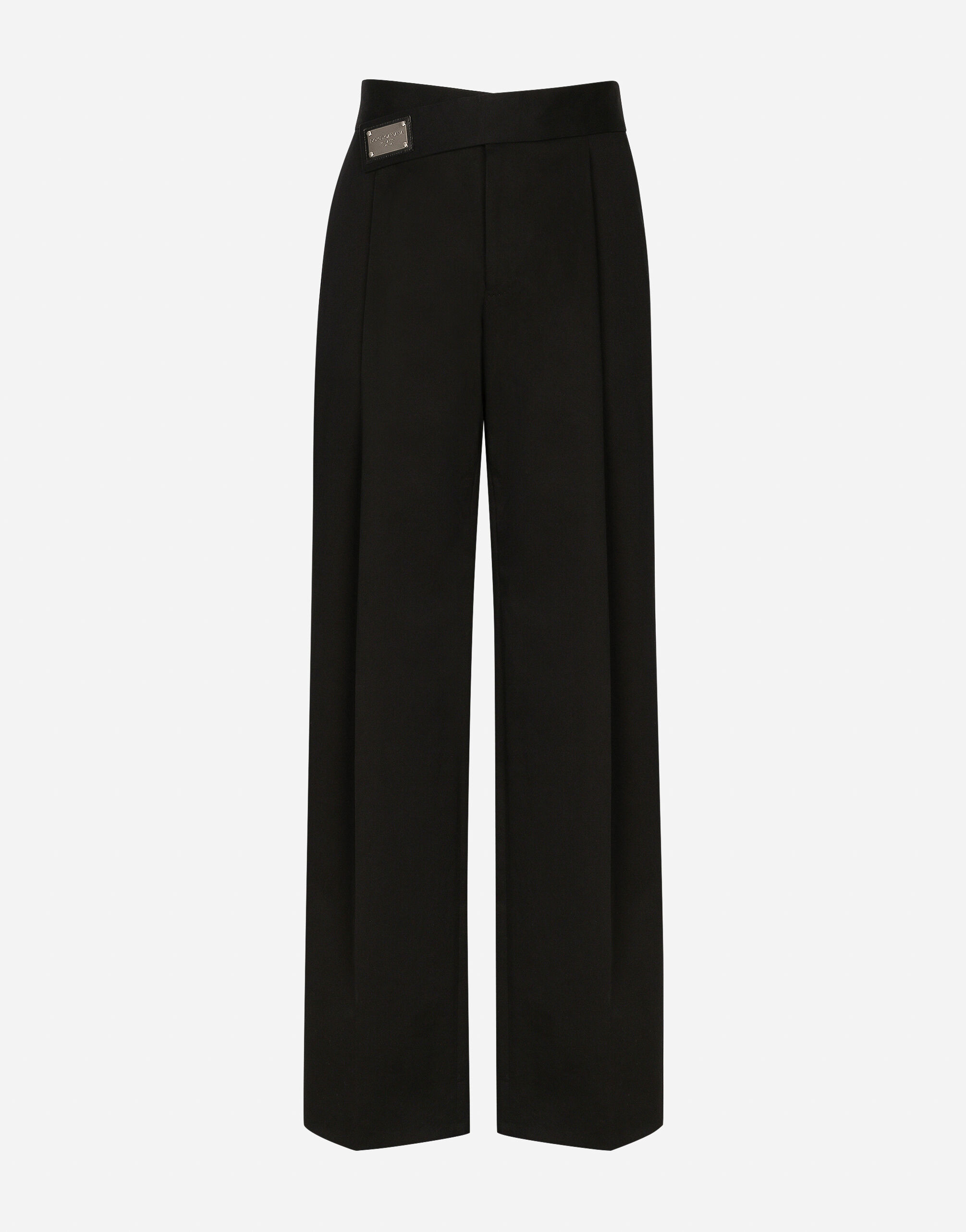 Dolce & Gabbana سروال قطني مرن ببطاقة شعار أسود A10792A1203