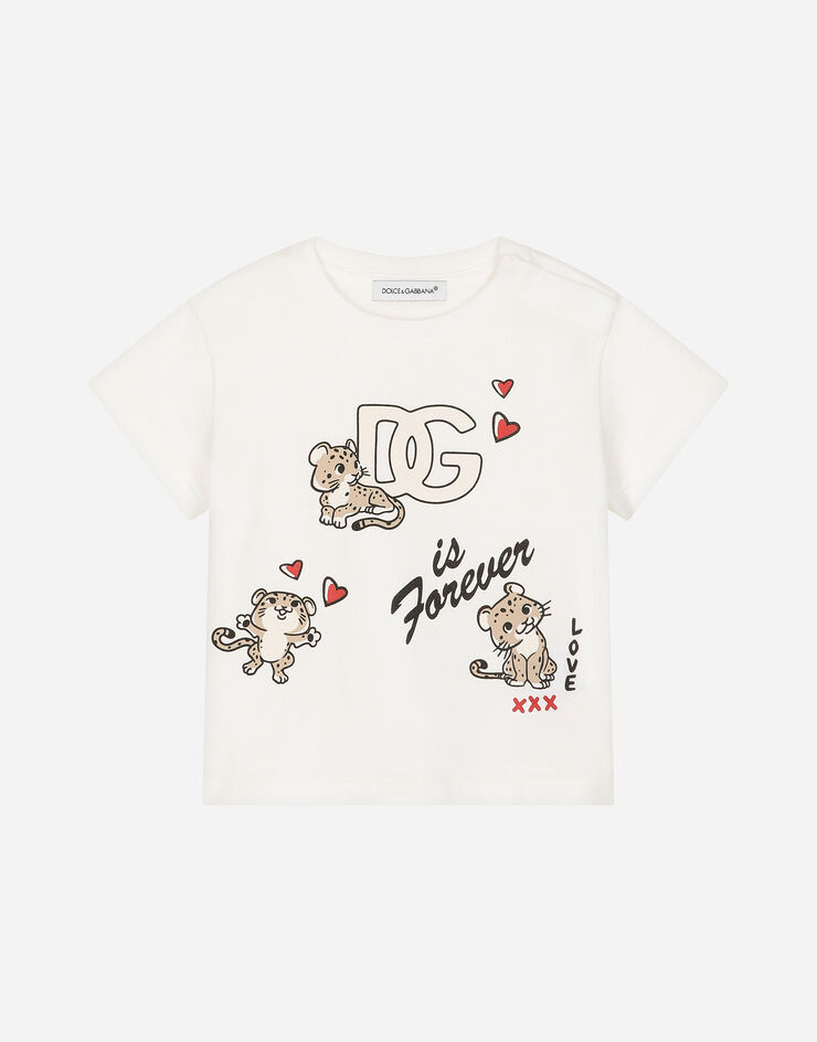 Dolce & Gabbana Jersey T-shirt with DG logo and leopard White L1JTEYG7N2W