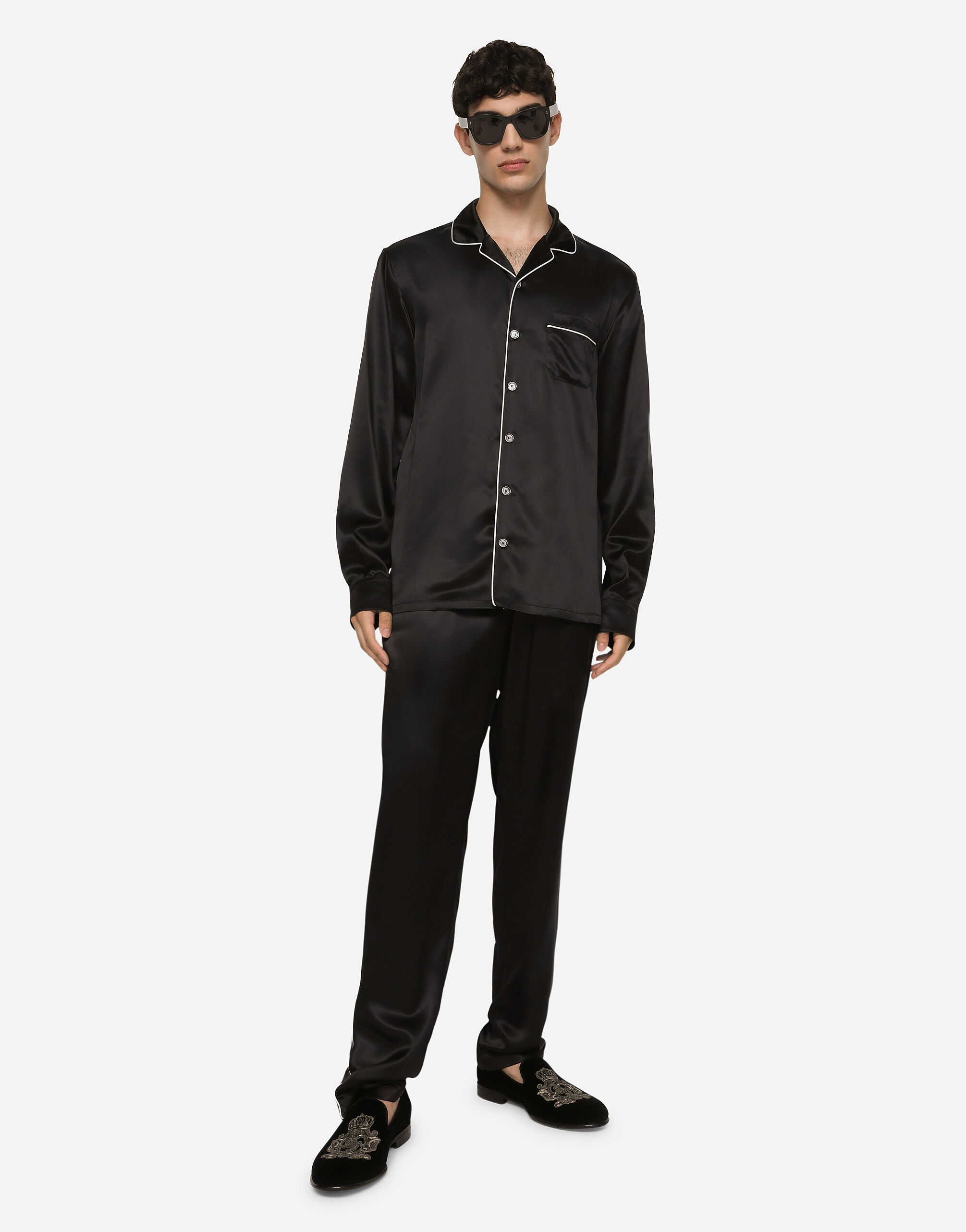 Silk pajama shirt in Black for Men | Dolceu0026Gabbana®