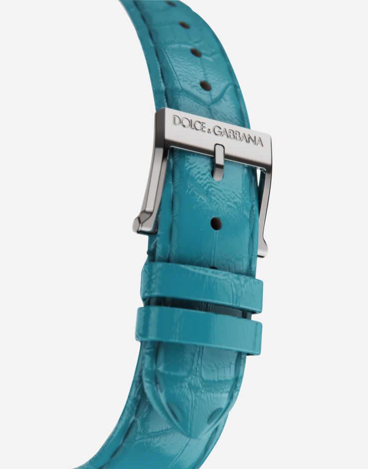 Dolce & Gabbana DG7 watch in steel with turquoise and diamonds BLEU CIEL WWFE2SXSFTA