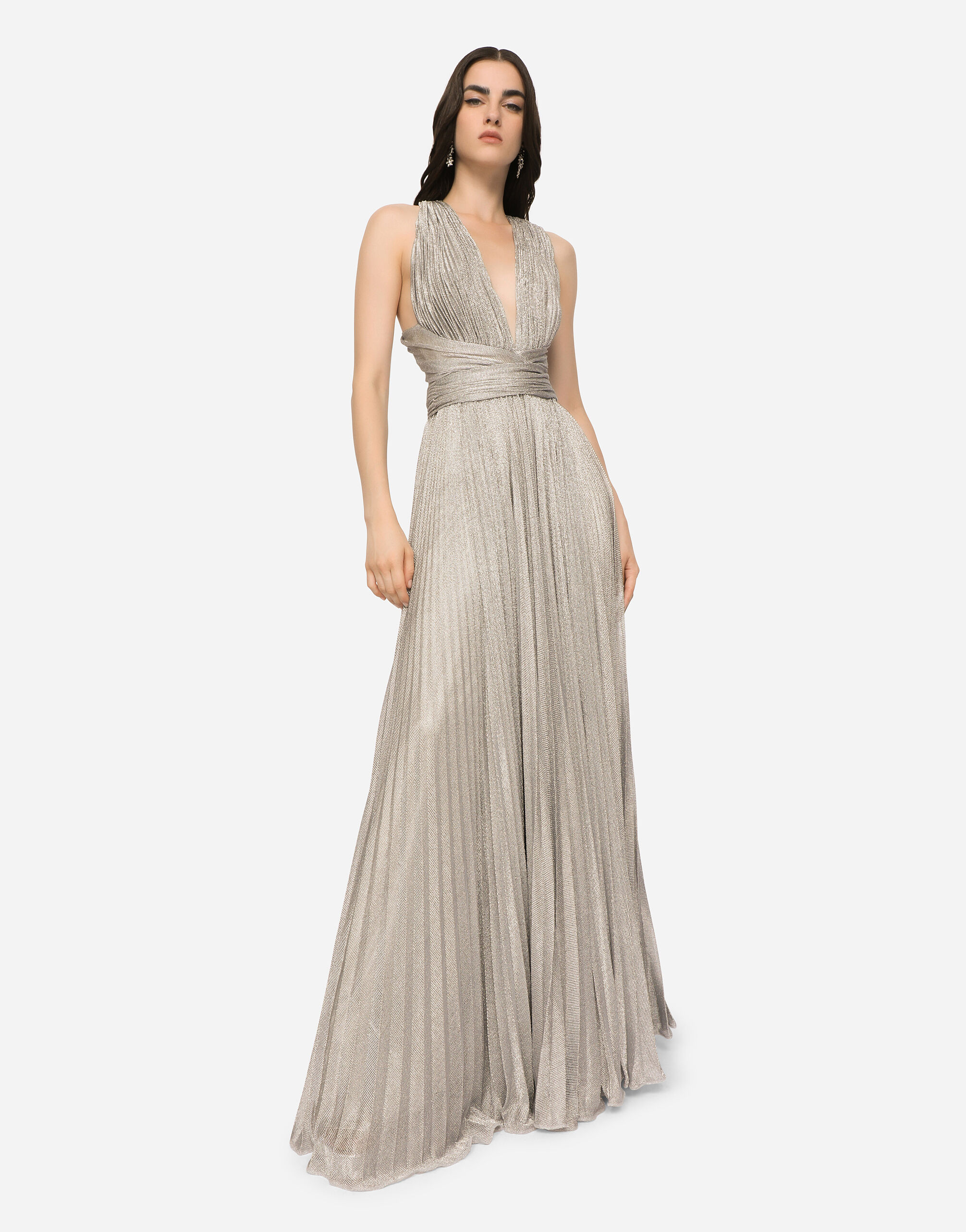 Long lamé knit dress in Silver for | Dolce&Gabbana® US