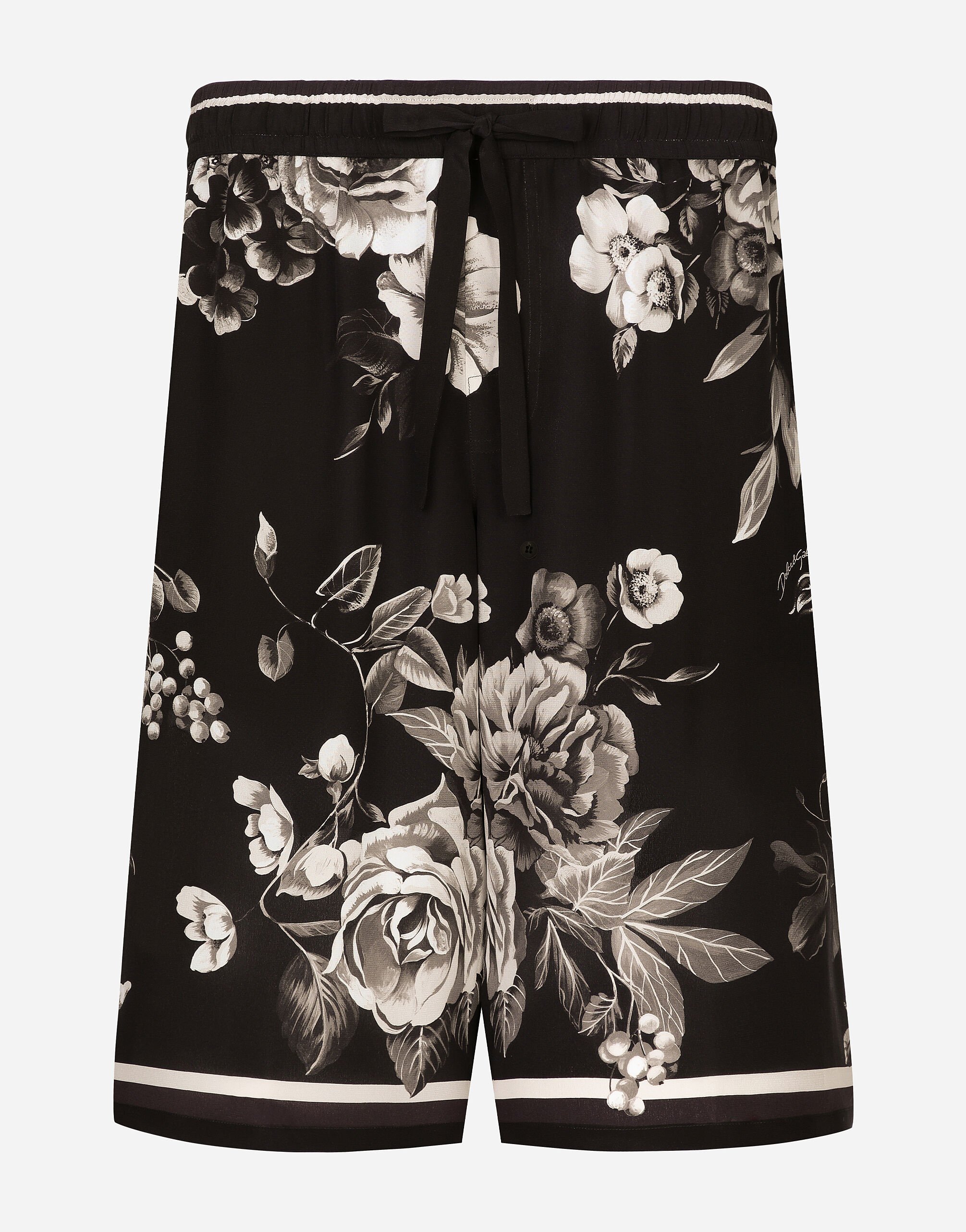 ${brand} Floral-print silk jogging shorts ${colorDescription} ${masterID}