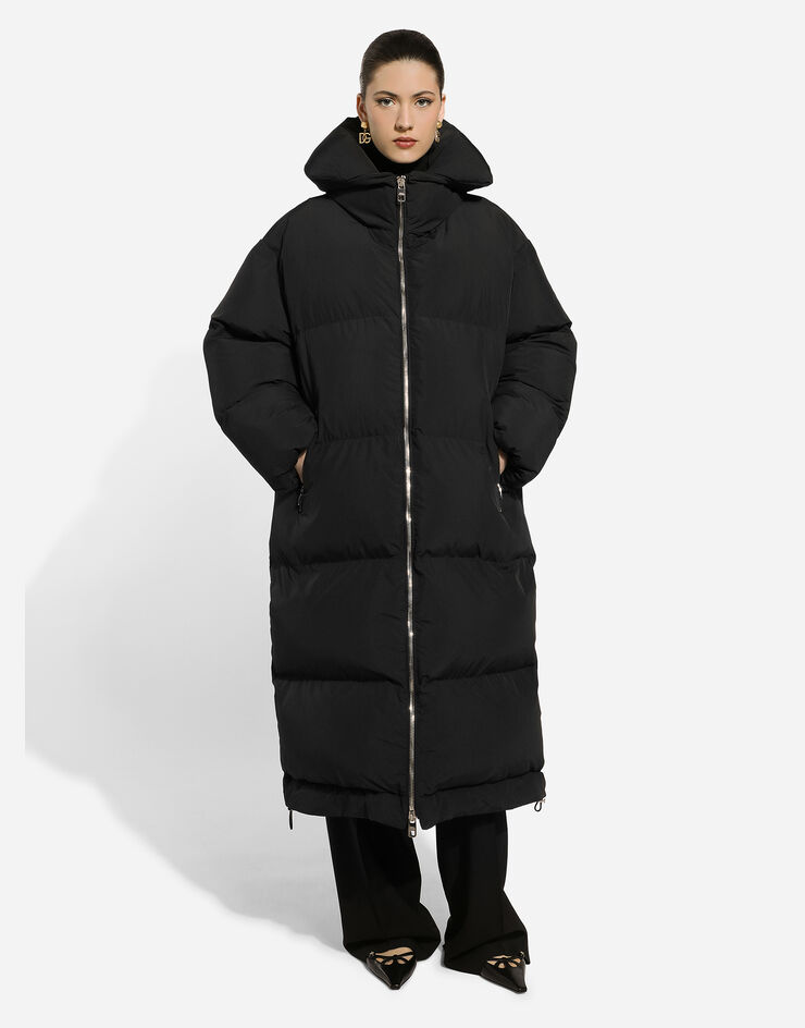 Dolce & Gabbana Long padded down jacket with branded tag Black F9S16TGDCMR