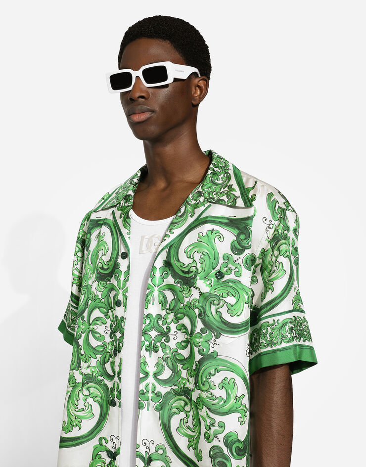 Dolce & Gabbana Silk twill Hawaiian shirt with majolica print Print G5JH9THI1S6