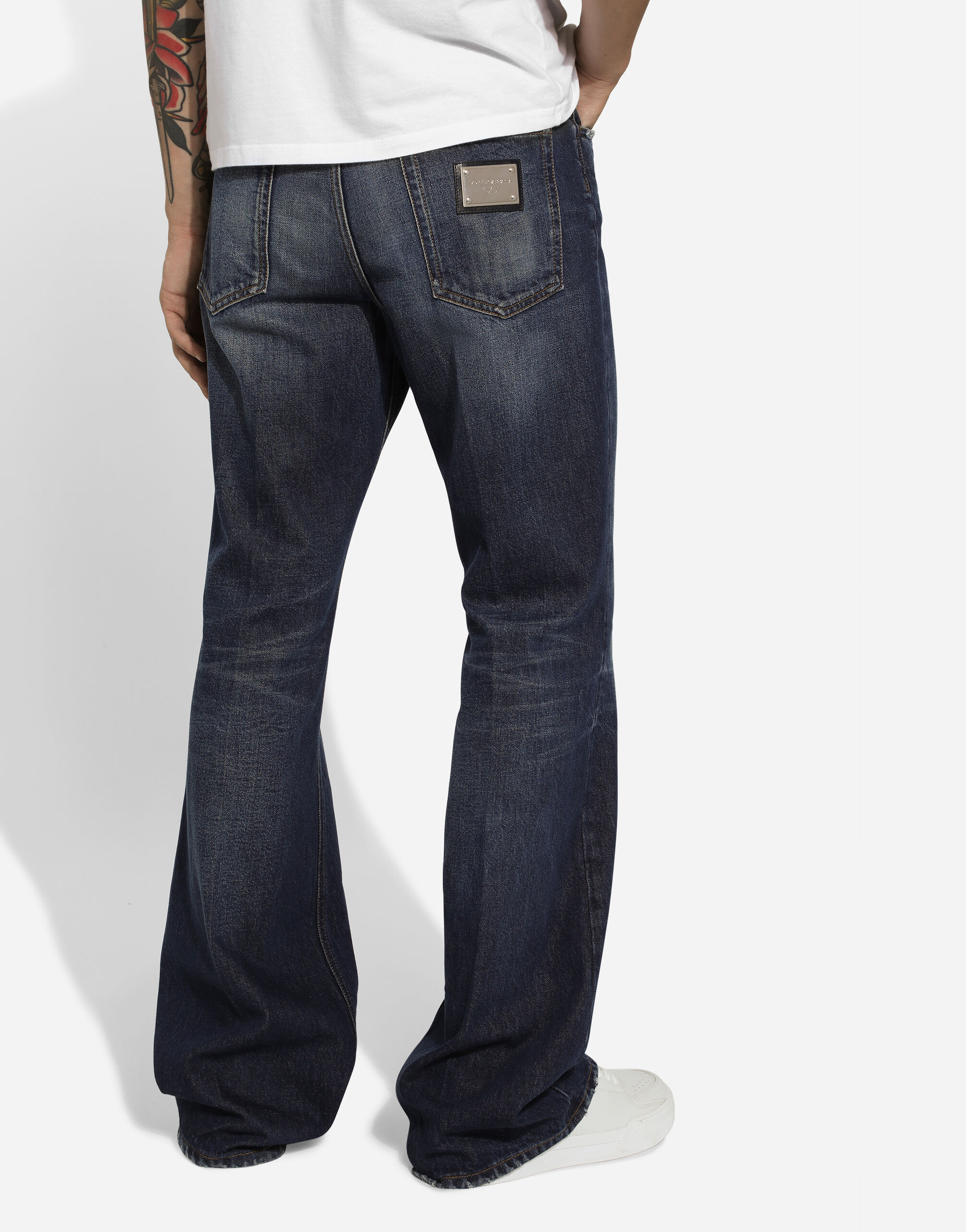 Oversize flared blue denim jeans