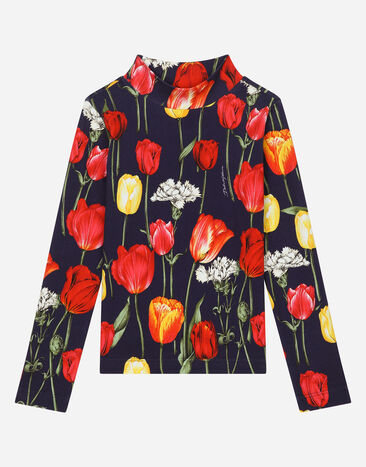 Dolce & Gabbana Jersey con cuello perkins de interlock con estampado de tulipanes Imprima L5JTLEFSG85