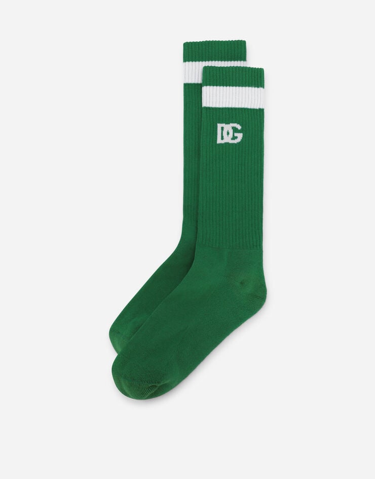 Dolce & Gabbana Ribbed socks with DG logo Green GXS80TJFMDQ
