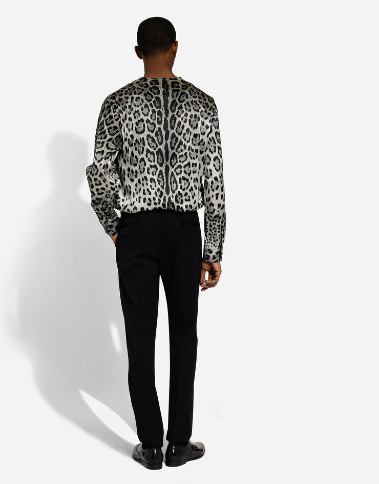 Dolce & Gabbana Camisa de seda con estampado de leopardo y detalle de lazada Imprima G5MI0TIS1WT