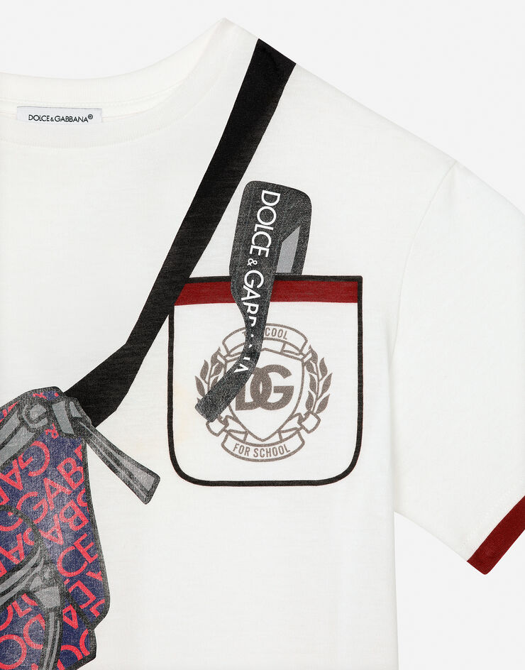 Dolce & Gabbana T-Shirt aus Jersey mit Gürteltaschen-Print Weiss L4JTHVII7DG