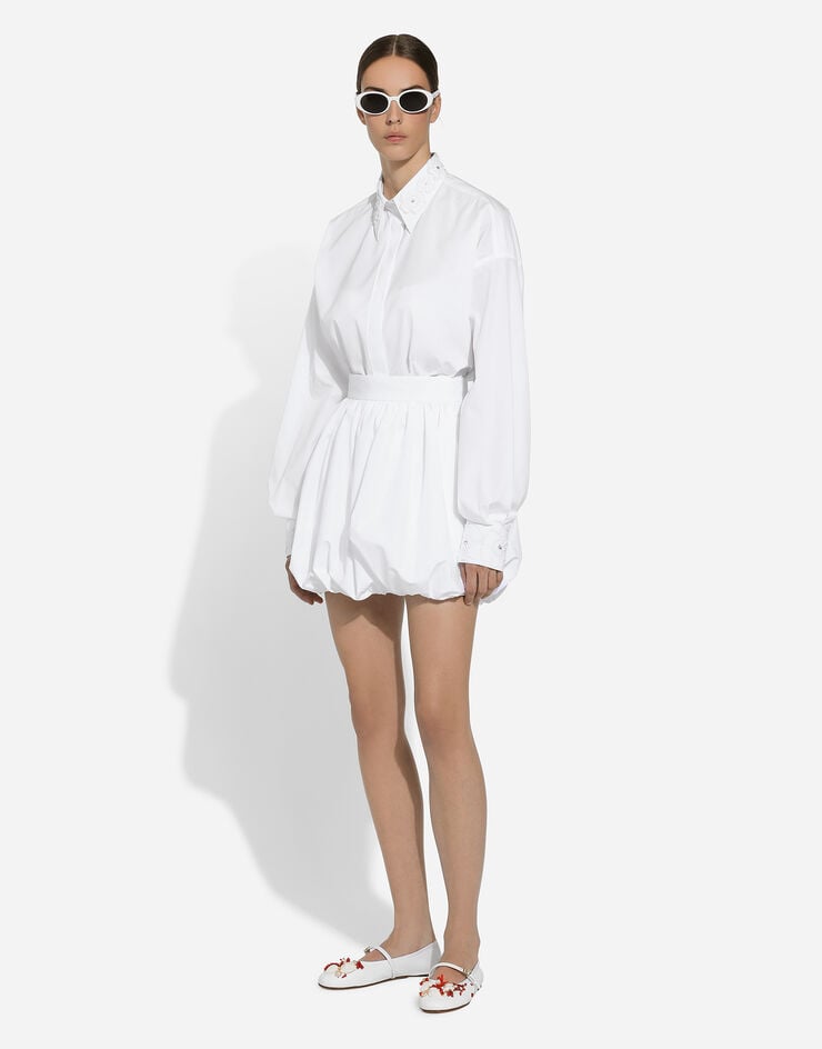 Dolce & Gabbana Jupe boule courte en coton Blanc F4CWETFU61C