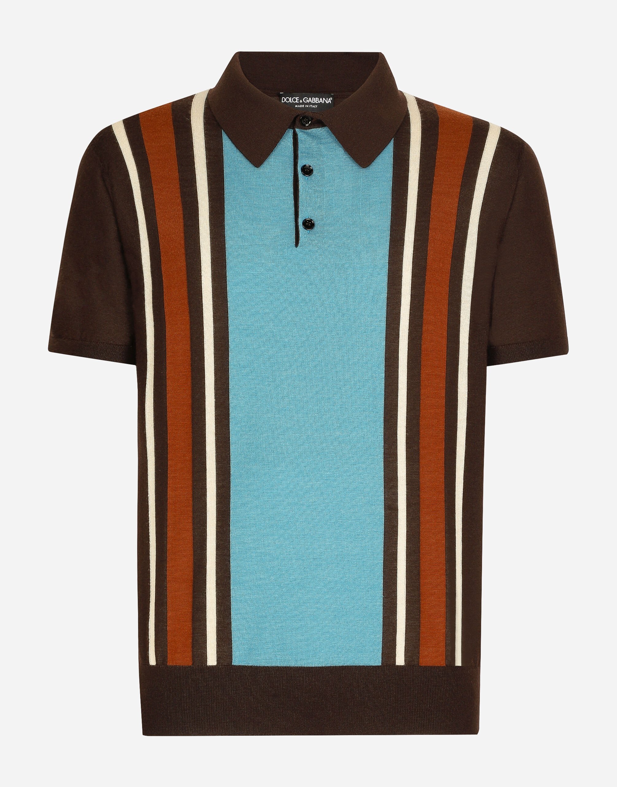 ${brand} Silk and cashmere polo-shirt with striped inlay ${colorDescription} ${masterID}