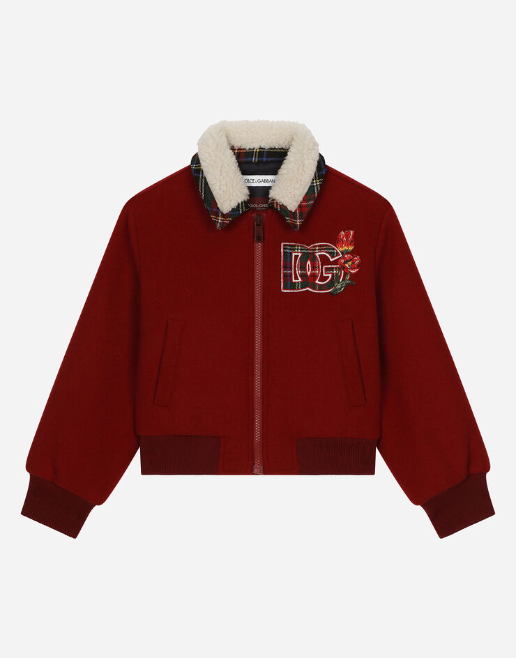 Dolce & Gabbana Blouson en laine mélangée avec logo DG et fleurs Bordeaux L51B98G7NPF