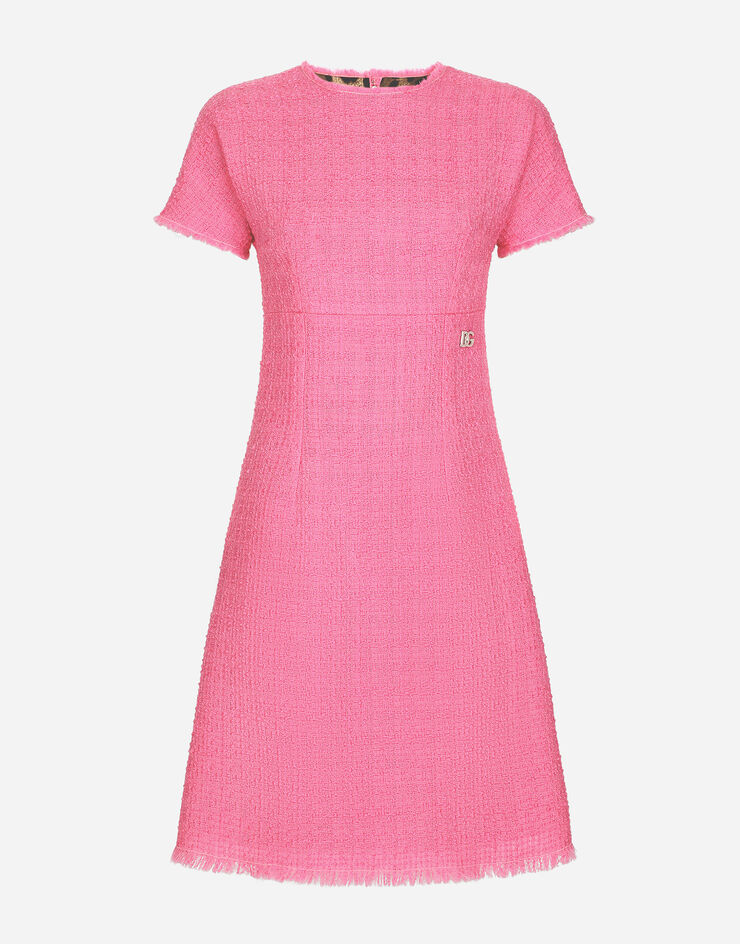 Raschel tweed calf-length dress with DG logo in Pink for Women | Dolce ...