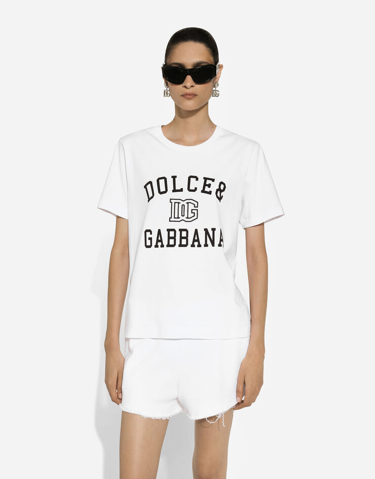 Dolce & Gabbana Jersey T-shirt with Dolce&Gabbana logo embroidery and lettering White F8V09ZGDCNV