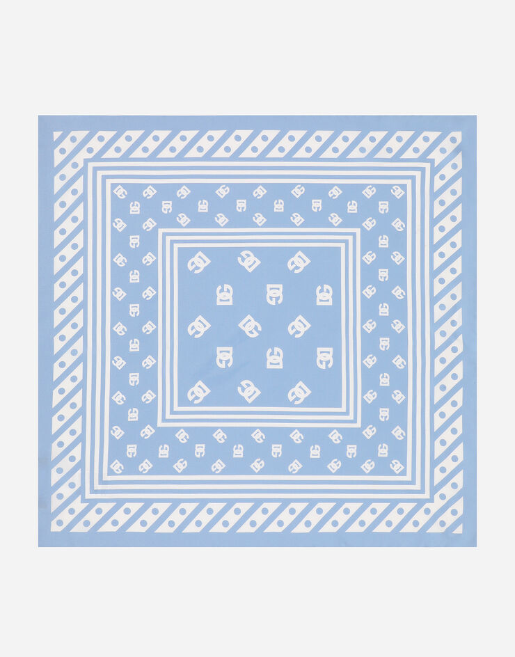 Dolce & Gabbana Foulard en sergé de soie avec imprimé logo DG all-over 50 x 50 Bleu Clair FN093RGDB7Y