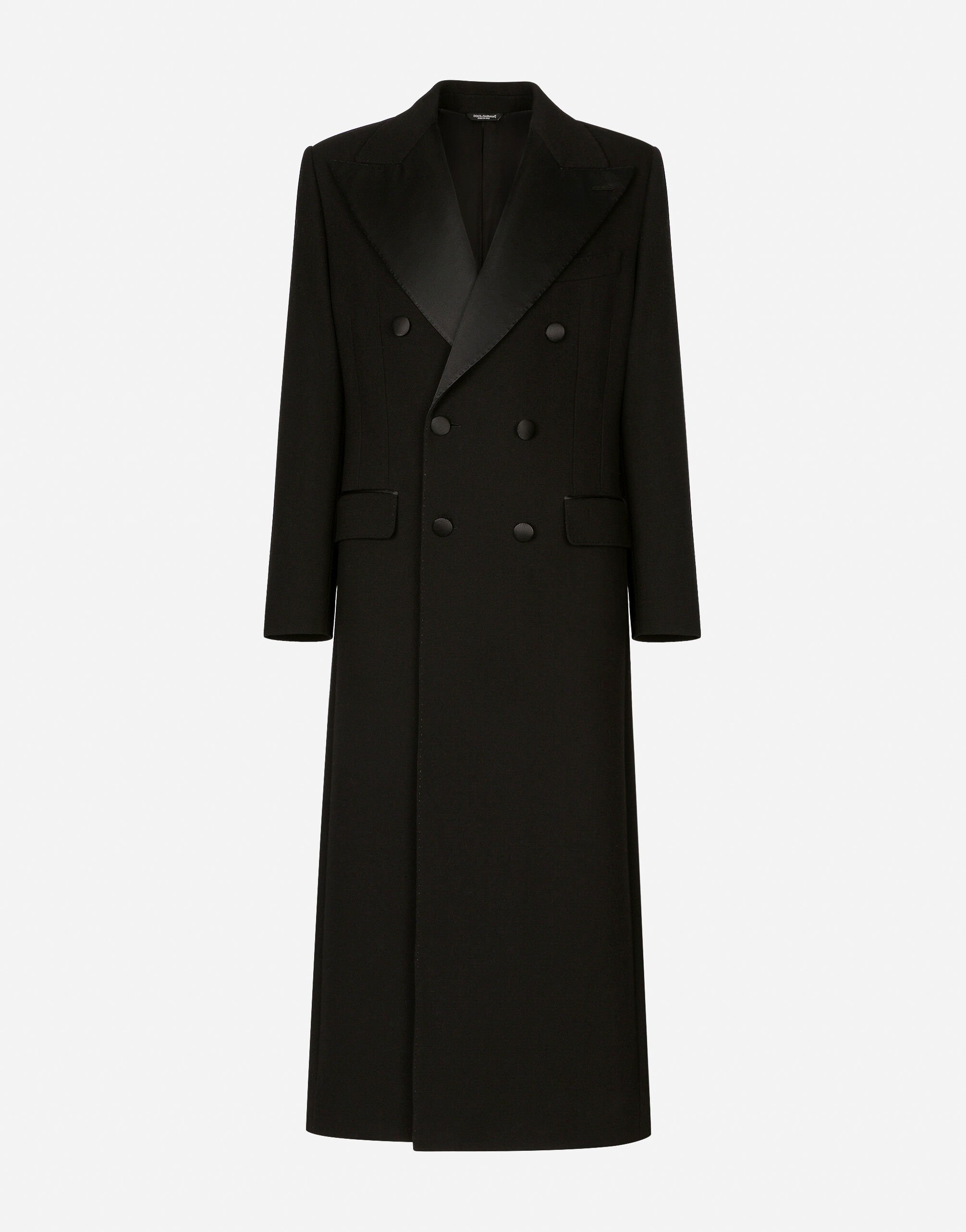 Dolce & Gabbana معطف من صوف كريب مرن بصف أزرار مزدوج أسود G2RR4TFLSIM
